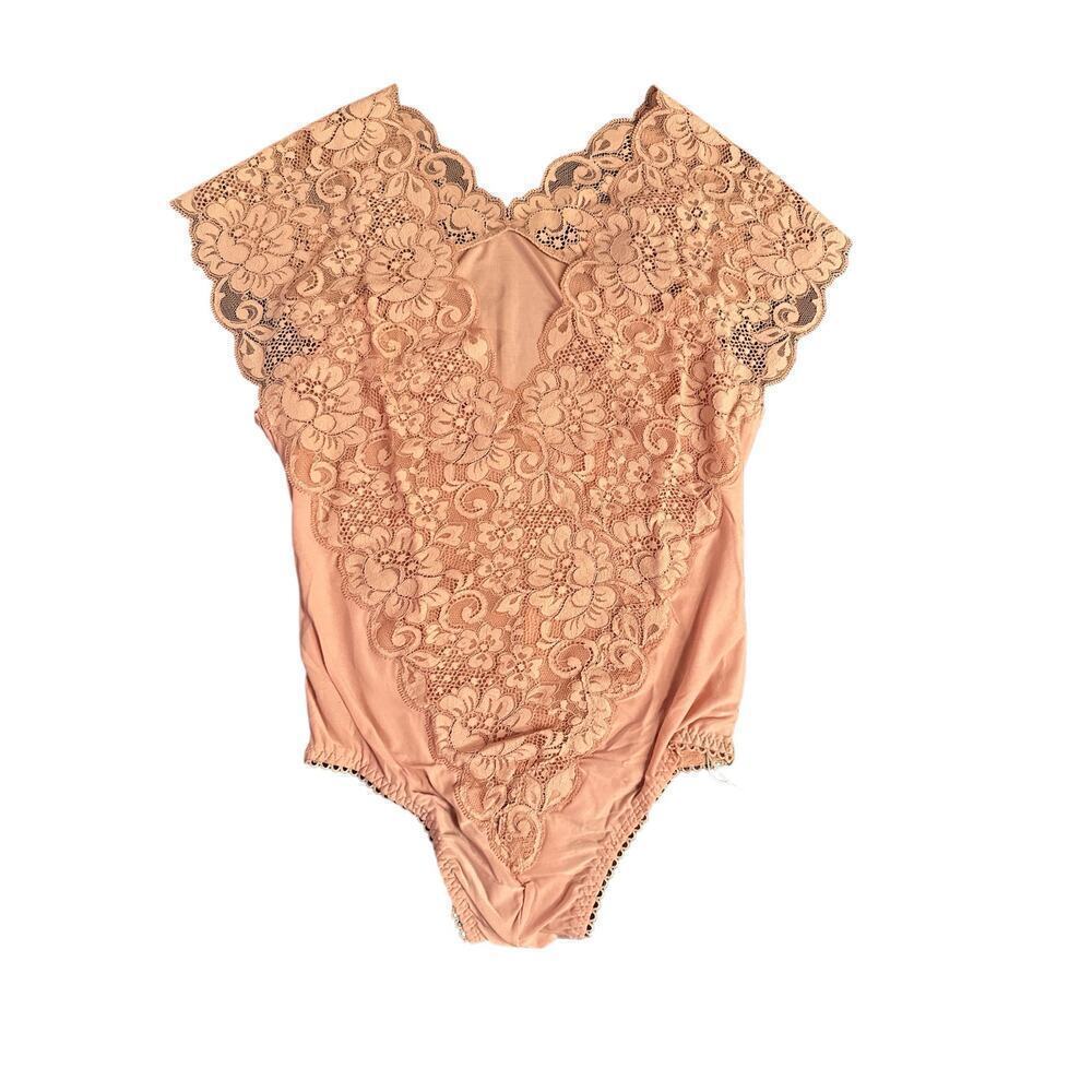 We are Hah from Free People Women's Lady Like Lace Bodysuit Size XS Pink NWT